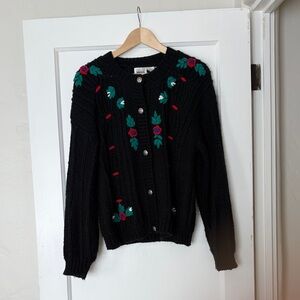 Black Cardigan with Colorful Floral Design
